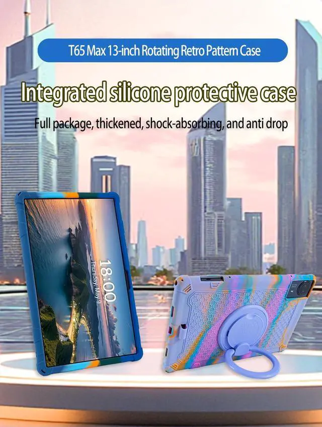 Alt view image 4 of 5 - Misenya Case for Teclast T65 MAX 13-inch Tablet, Multi-Angle Viewing, Silicone Multi-Purpose Case (Colorful Purple Pink)