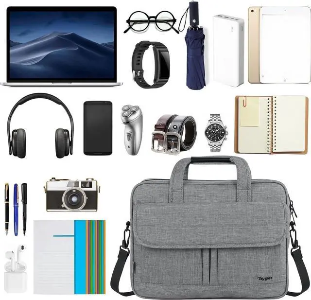 Alt view image 5 of 5 - Taygeer Laptop Bag for Men, Water Resistant Crossbody Messenger Shoulder Bag for Business, Professional Premium Office Briefcase, Portable 15.6 Inch Carry On Laptop Case for Notebook/Computer, Grey