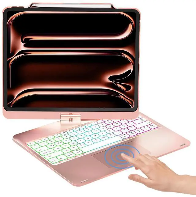 Main image of NOKBABO for iPad 13 pro case with Keyboard & iPad Air 13 inch case Keyboard, Rainbow Backlits, Pencil Holder, 360degRotatable, Compatible with iPad Pro 12.9 6th/5th/4th/3rd Generation - Bright Pink