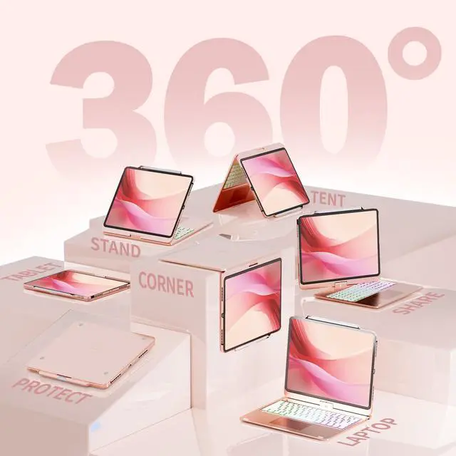 Alt view image 4 of 5 - NOKBABO for iPad 13 pro case with Keyboard & iPad Air 13 inch case Keyboard, Rainbow Backlits, Pencil Holder, 360degRotatable, Compatible with iPad Pro 12.9 6th/5th/4th/3rd Generation - Bright Pink