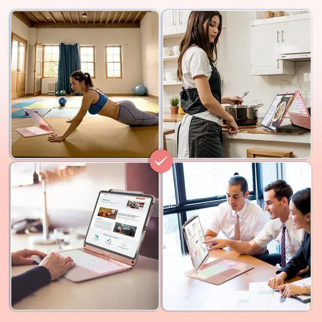 Alt view image 5 of 5 - NOKBABO for iPad 13 pro case with Keyboard & iPad Air 13 inch case Keyboard, Rainbow Backlits, Pencil Holder, 360degRotatable, Compatible with iPad Pro 12.9 6th/5th/4th/3rd Generation - Bright Pink