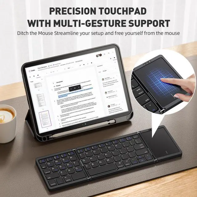 Alt view image 4 of 5 - kidopire Foldable Bluetooth Keyboard with Touchpad, Wireless Folding Portable Keyboards with Stand Holder, Ultra Slim Travel Keyboard for Android Windows iOS Tablet, Pocket-Sized, Black