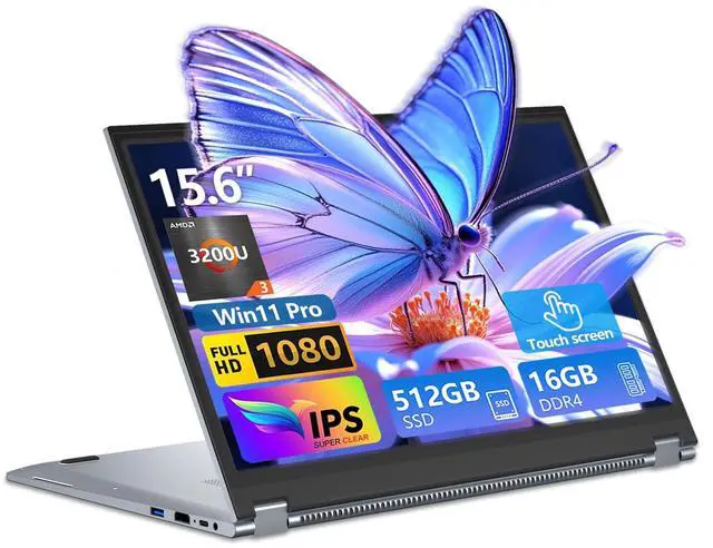 Main image of 2 in 1 Laptop Computer, 15.6 Inch Convertible Laptop, 16GB DDR4 RAM 512GB SSD Touchscreen Laptop, AMD Ryzen R3 3200U, AMD Radeon, FHD 1920x1080, 360deg Rotating Touch Screen, WiFi 5, Backlit Keyboard