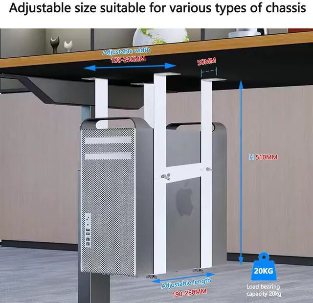 Alt view image 4 of 5 - NBGYS Durable PC Tower Stand | PC Stand for Carpet & Floor | Under Desk Laptop Mount | SPCC Cold Rolling Steel | Adjustable Width 190-250mm | Max Load 25kgs | White/Black (White)