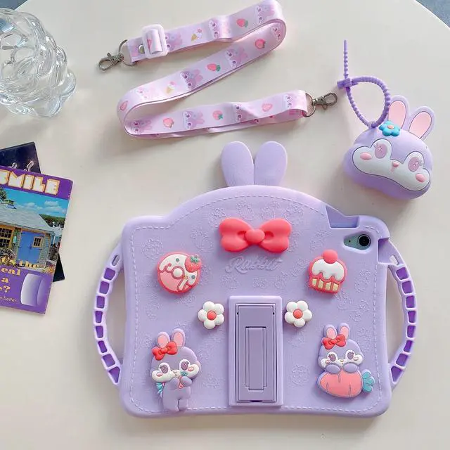 Alt view image 2 of 5 - Paorixln for iPad 10th Generation Case Girls, iPad 10.9 Case with Wallet, Kickstand, Shoulder Straps, Handles, Cute Cartoon Silicone Tablet Cover Kids Girls for 10th Gen 10.9inch 2022 (Purple)