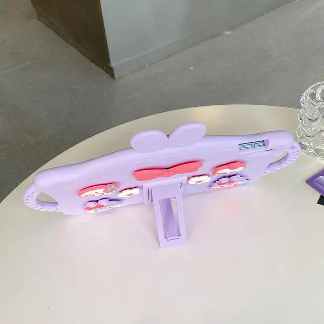 Alt view image 3 of 5 - Paorixln for iPad 10th Generation Case Girls, iPad 10.9 Case with Wallet, Kickstand, Shoulder Straps, Handles, Cute Cartoon Silicone Tablet Cover Kids Girls for 10th Gen 10.9inch 2022 (Purple)