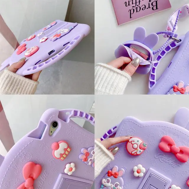 Alt view image 5 of 5 - Paorixln for iPad 10th Generation Case Girls, iPad 10.9 Case with Wallet, Kickstand, Shoulder Straps, Handles, Cute Cartoon Silicone Tablet Cover Kids Girls for 10th Gen 10.9inch 2022 (Purple)
