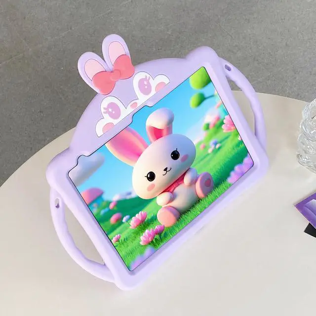 Alt view image 4 of 5 - Paorixln for iPad 10th Generation Case Girls, iPad 10.9 Case with Wallet, Kickstand, Shoulder Straps, Handles, Cute Cartoon Silicone Tablet Cover Kids Girls for 10th Gen 10.9inch 2022 (Purple)