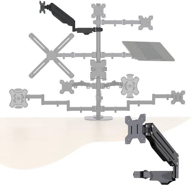 Main image of Pholiten Single Monitor Arm, Gas Type Display Arm, Double Articulated, 35MM Pole Mount, Supports 13-32Inches, Load Capacity 22.0 lbs, VESA 75-100mm MD8411DB