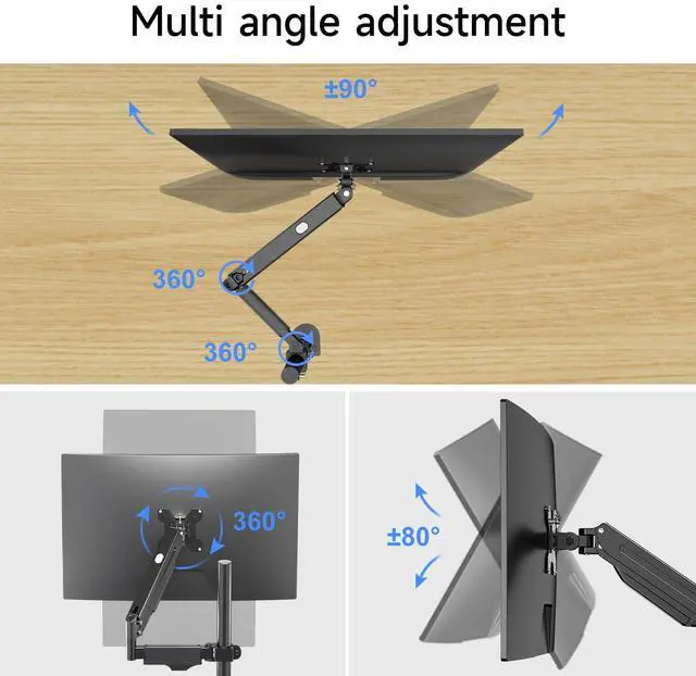 Alt view image 4 of 5 - Pholiten Single Monitor Arm, Gas Type Display Arm, Double Articulated, 35MM Pole Mount, Supports 13-32Inches, Load Capacity 22.0 lbs, VESA 75-100mm MD8411DB