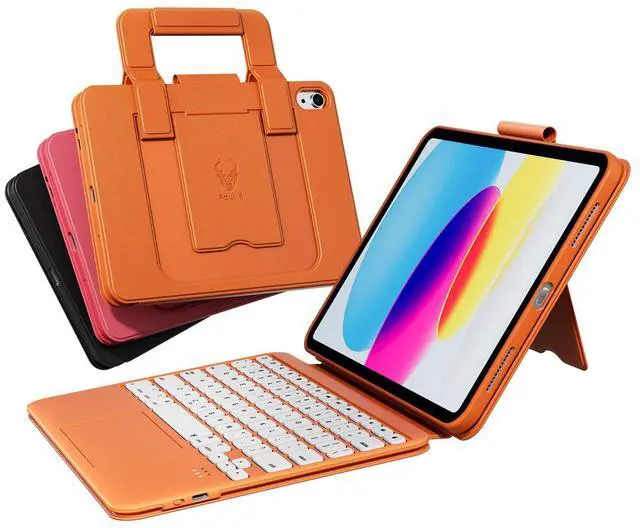 Main image of PAUL B for iPad 11th/10th Gen Case with Keyboard 11/10.9 inch A16 2025/2022,Handbag Design Wireless Keyboard Cover for iPad 11/10 Gen, with Pencil Holder,Multi-Touch Trackpad (Orange)
