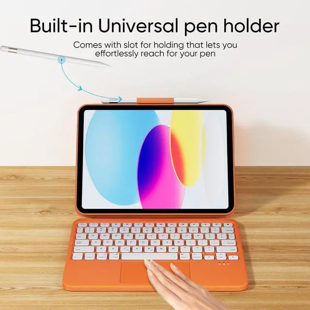 Alt view image 3 of 5 - PAUL B for iPad 11th/10th Gen Case with Keyboard 11/10.9 inch A16 2025/2022,Handbag Design Wireless Keyboard Cover for iPad 11/10 Gen, with Pencil Holder,Multi-Touch Trackpad (Orange)
