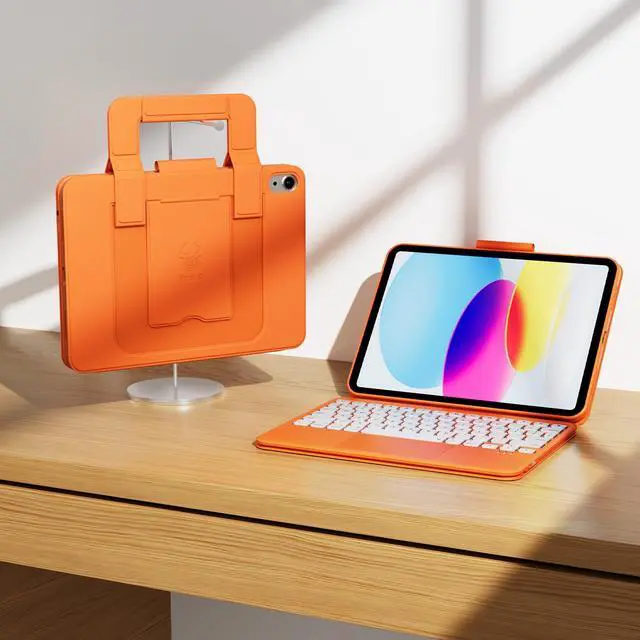 Alt view image 4 of 5 - PAUL B for iPad 11th/10th Gen Case with Keyboard 11/10.9 inch A16 2025/2022,Handbag Design Wireless Keyboard Cover for iPad 11/10 Gen, with Pencil Holder,Multi-Touch Trackpad (Orange)