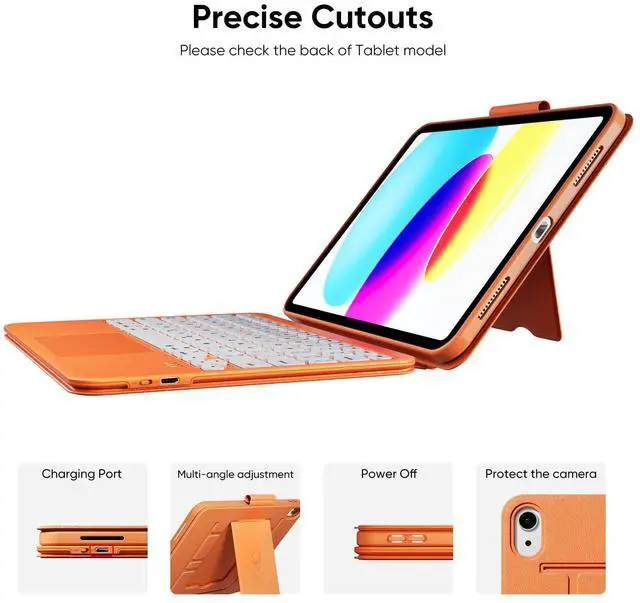 Alt view image 5 of 5 - PAUL B for iPad 11th/10th Gen Case with Keyboard 11/10.9 inch A16 2025/2022,Handbag Design Wireless Keyboard Cover for iPad 11/10 Gen, with Pencil Holder,Multi-Touch Trackpad (Orange)