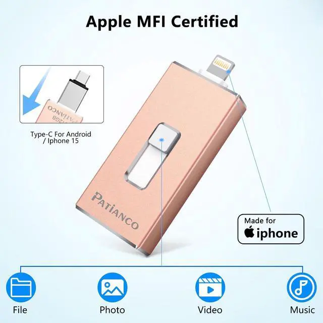 Alt view image 2 of 5 - Photo Stick Apple MFi Certified for iPhone 512GB, USB Flash Drive for iPhone Thumb Drive, iPhone-Memory-Stick for iPad/iPhone/Computer Picture Keeper Portable Hard Drive Pink
