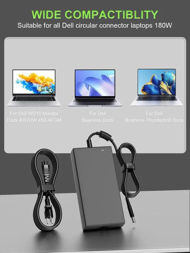 Alt view image 3 of 5 - 180W 130W Power Adapter Cord for Dell Dock WD19 WD19S WD19TB WD19TBS WD22TB4 WD15 SD25 WD25 D6000 D6000S TB15 TB16 TB18DC K16A K16A001 K17A001 SD25TB4 Business Thunderbolt/Universal Docking Station