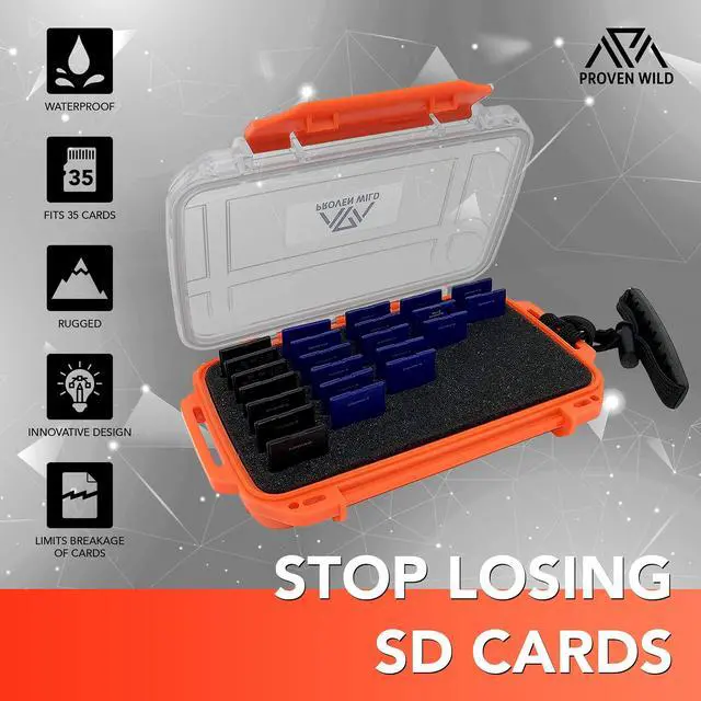 Alt view image 3 of 5 - SD Card Holder by Proven Wild | Durable, Waterproof SD Card Case | SD Card Holder Case Holds 35 SD Cards Upright | Standard Memory Card Holder for DSLR & Trail Camera SD Cards, (Orange)