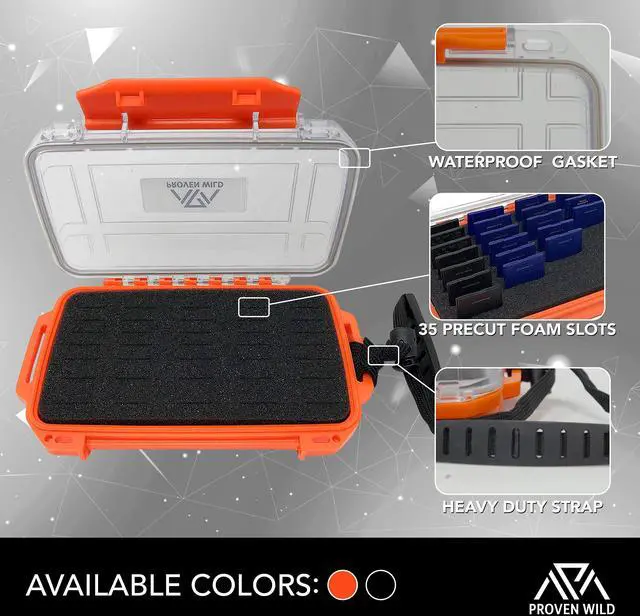 Alt view image 2 of 5 - SD Card Holder by Proven Wild | Durable, Waterproof SD Card Case | SD Card Holder Case Holds 35 SD Cards Upright | Standard Memory Card Holder for DSLR & Trail Camera SD Cards, (Orange)