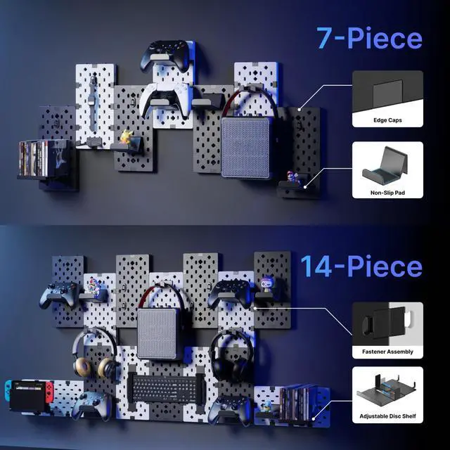 Alt view image 4 of 5 - PEGZONE Desk Side Storage Organizer No Drill Under Desk Laptop Holder Bundle with 14 PCS Controller and Headphone Holder Wall Mount
