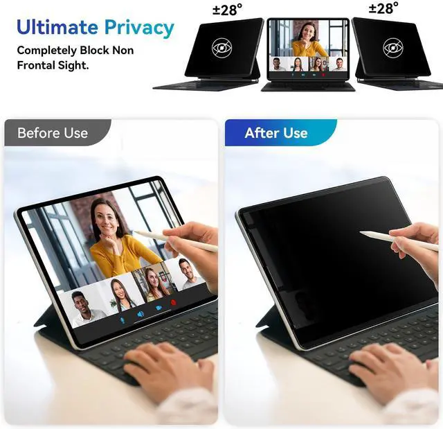 Alt view image 2 of 5 - Magnetic Privacy Filter Compatible with iPad 7th/8th/9th Generation (10.2 Inch, 2019/2020/2021), Removable Anti-Glare Blue Light Privacy Screen Protector, Privacy Screen, Bubble-Free, Reusable