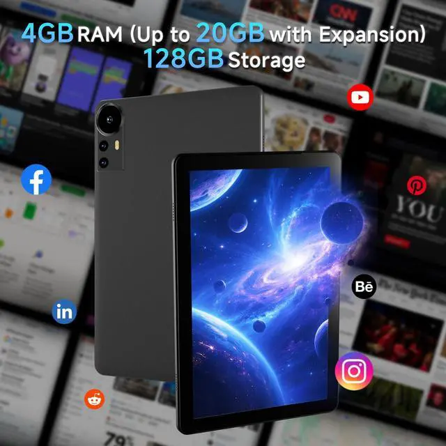 Alt view image 2 of 5 - PEICHENG Tablet 10.1" Android15.0, Tab Set with Case/Keyboard/Mouse/Stylus, Octa-core RAM 20GB(6GB+14GB Expand)+ROM 128GB IPS1280x800 Screen 2MP+8MP Dural Cameras,6000mAh Battery,(CP31 Kit, Black)