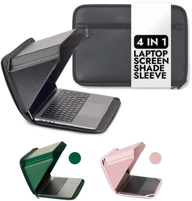 Main image of Philbert Danish Design 15"-16" MacBook Laptop Sun Shade Sleeve with Built in Hood | 4-in-1: Screen Shade, Privacy, Heat Protection, Contrast Enhancement | Made in Hemp and Vegan Leather - Black