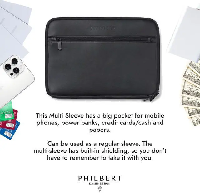 Alt view image 3 of 5 - Philbert Danish Design 15"-16" MacBook Laptop Sun Shade Sleeve with Built in Hood | 4-in-1: Screen Shade, Privacy, Heat Protection, Contrast Enhancement | Made in Hemp and Vegan Leather - Black