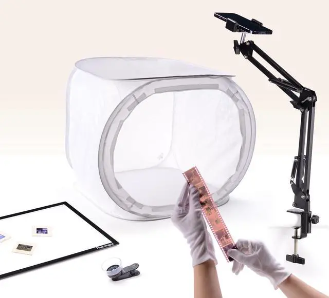 Main image of All-in-One Scanning Bundle for Slides & Negatives with Photo Tent, Light Pad, Phone Mount, Macro Lens, & Cotton Gloves