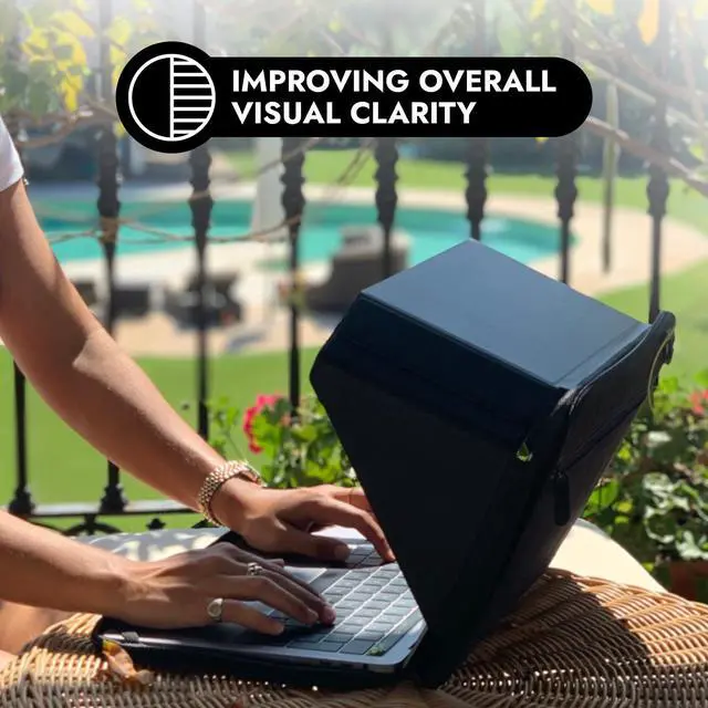 Alt view image 5 of 5 - Philbert Danish Design 15"-16" MacBook Laptop Sun Shade Sleeve with Built in Hood | 4-in-1: Screen Shade, Privacy, Heat Protection, Contrast Enhancement | Made in Hemp and Vegan Leather - Black