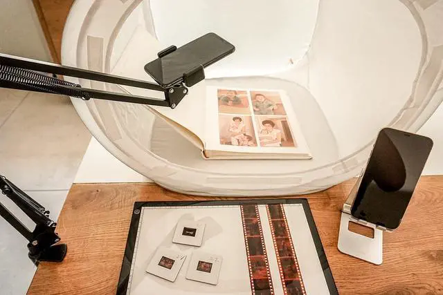 Alt view image 4 of 5 - All-in-One Scanning Bundle for Slides & Negatives with Photo Tent, Light Pad, Phone Mount, Macro Lens, & Cotton Gloves