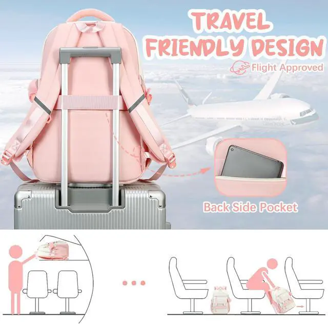 Alt view image 5 of 5 - QHRIDS School Backpack for Girls, Laptop Backpack 15.6 Inch Kids Elementary Middle High School Bag Anti Theft Cute College Bookbags for Teens Girls Women Students Casual Travel Daypack,Pink Beige