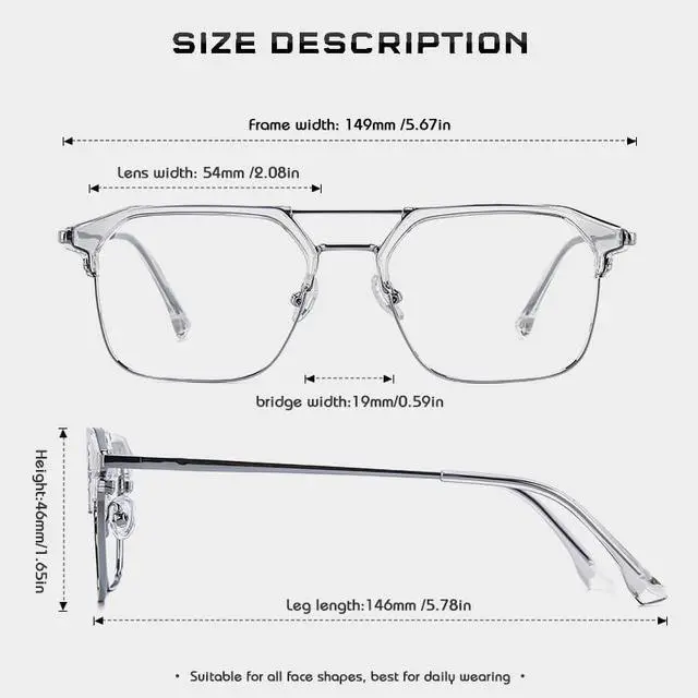 Alt view image 3 of 5 - PRIVOZA Blue Light Blocking Computer Glasses, Square Eye Protect Video Eyeglasses Anti Glare Men Women (Clear)