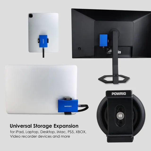 Alt view image 4 of 5 - POWRIG Magnetic SSD External Drive Holder Clamp for Samsung T5/T7/T9, and More - Universal Quick-Release Mount for iPad, Laptop, Desktop, Xbox, PS5 and More