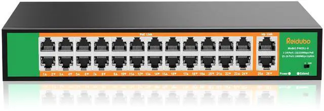 Main image of 24 Port PoE Switch with 2 Gigabit Ethernet Uplink Port, Support IEEE802.3af/at, 400W High Power, Fanless, Plug and Play Unmanaged, Rackmount Ethernet Switch