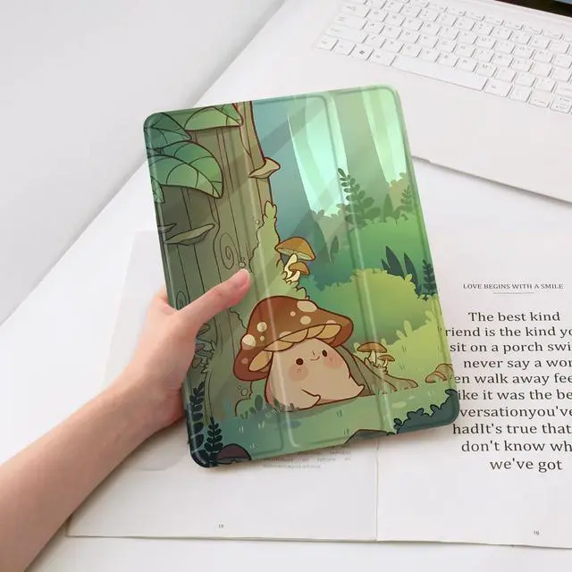 Alt view image 5 of 5 - JOYLAND Cute Mushroom Pad Case Compatible with 13 Inch iPad Pro(2024) with Pencil Holder, Auto Wake/Sleep Protective Case, Black TPU Back Trifold Stand Smart Case