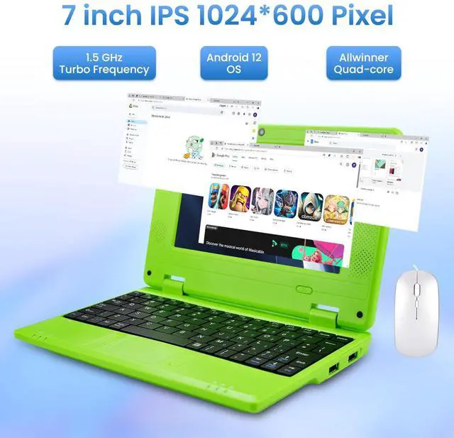 Alt view image 2 of 5 - Reuoptu 7.0 Inch Android 12.0 OS Laptop Computer,2GB RAM,32GB EMMC,AllWinner Quad-core Cortex Tm-A53 Processor A133P Netbook,Mini Laptop Notebook for Kids (Inches, 7, Green)