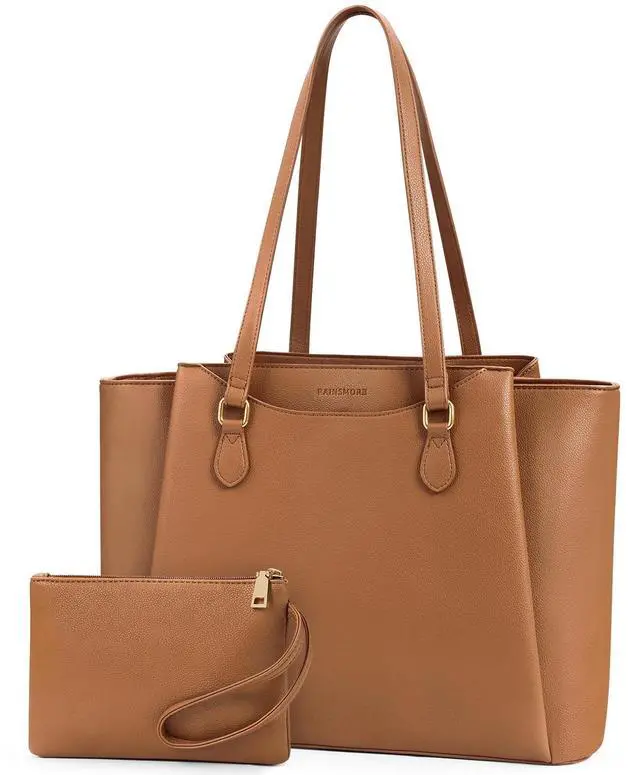 Main image of RAINSMORE Laptop Bag for Women 15.6 Inch Work Tote Bags Waterproof Computer Bags Leather Professional Laptop Purse Womens Laptop Briefcase Large Handbag for Office Teacher Travel, Brown