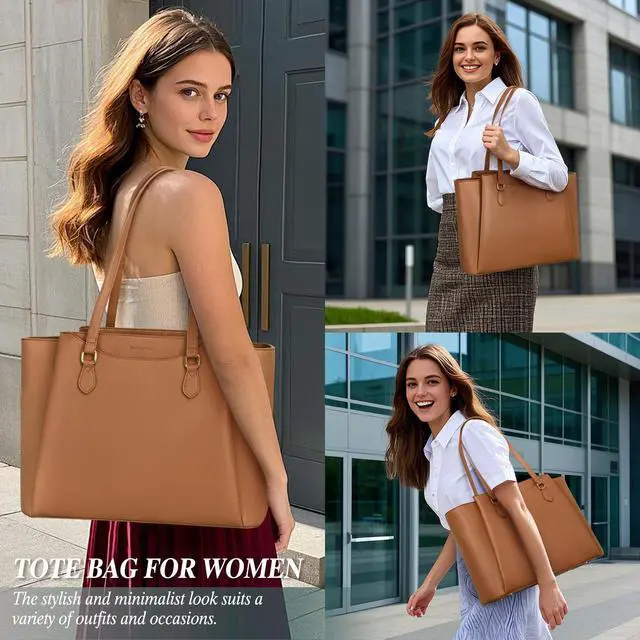 Alt view image 2 of 5 - RAINSMORE Laptop Bag for Women 15.6 Inch Work Tote Bags Waterproof Computer Bags Leather Professional Laptop Purse Womens Laptop Briefcase Large Handbag for Office Teacher Travel, Brown