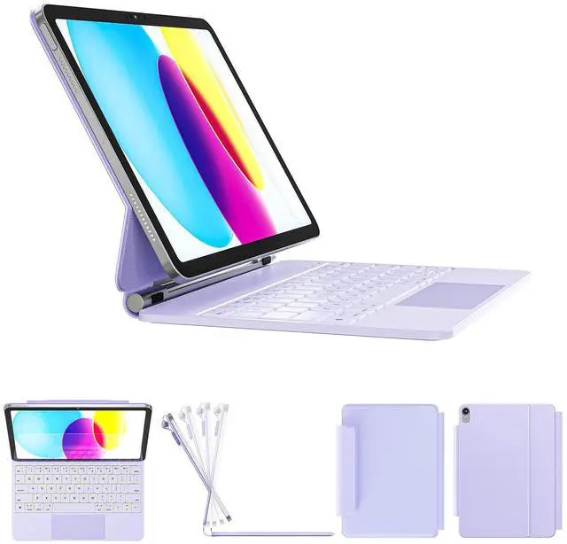 Main image of RAYMCRAFT for iPad 11th(A16, 2025)/10th Generation Case with Keyboard, Magic Keyboard 2022, Springy Backlit Keys, Stain-Resistant Surface, Multi-Touch Trackpad,Purple