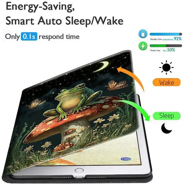 Alt view image 3 of 5 - Case for  Kindle Fire Max 11 Tablet (13th Gen, 2023 Release) 11" PU Leather Slim Folding Adjustable Stand Smart Cover with Auto Wake/Sleep for Fire 11 Max Tablet,Mushroom Frog