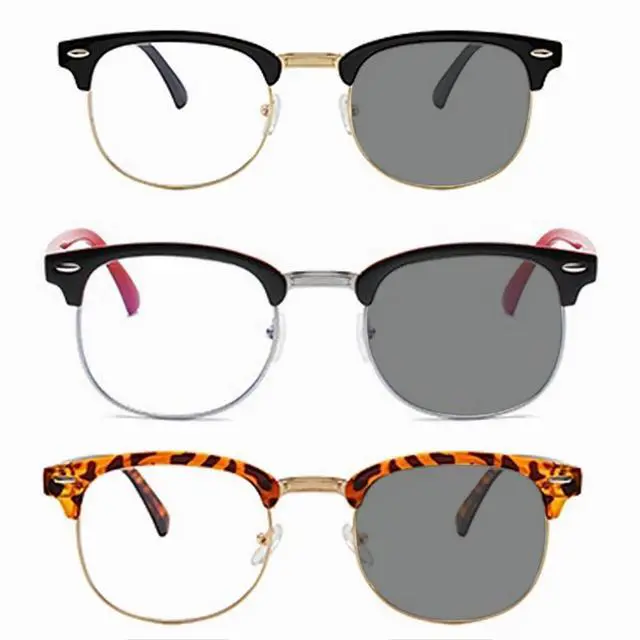 Alt view image 2 of 5 - RuiJinGen Photochromic Blue light Blocking Glasses Half frame Retro Semi Rimless Blue Blocking Eyewear For Men Women 3 Pack