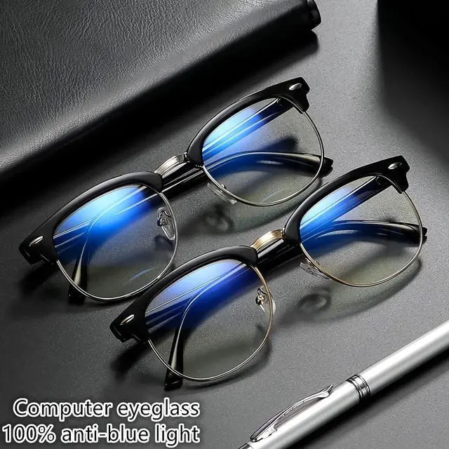 Alt view image 5 of 5 - RuiJinGen Photochromic Blue light Blocking Glasses Half frame Retro Semi Rimless Blue Blocking Eyewear For Men Women 3 Pack
