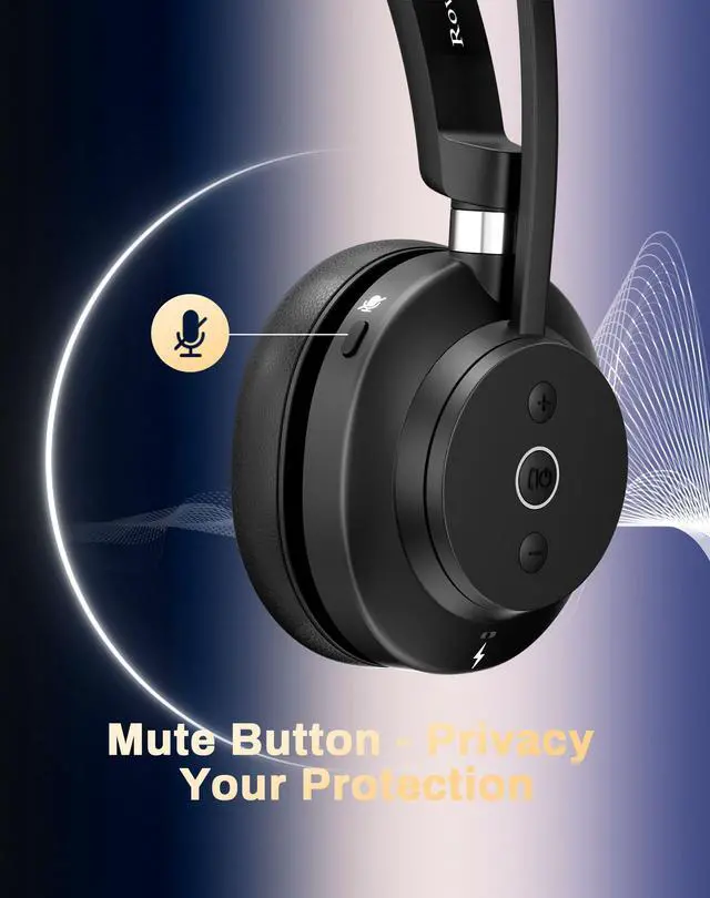 Alt view image 4 of 5 - Rownfusny Bluetooth Wireless Headset with Mic for Work, Bluetooth 5.3, Advanced Noise Reduction Microphone, Clear Calls - Comfortable Over-Ear Headphones for PC, Laptop, iPhone, Android, Zoom, Office