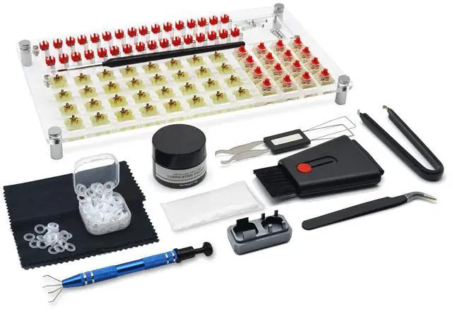 Alt view image 2 of 5 - RunJRX YIMAGUJRX Colorful 10 Pcs Keyboard Fidget Toy,Keyboard Fidget Keychain,Keyboard Button Clicker, Finger Clicker Toys,32 Switches Acrylic Lube Station,Switch Lube Tool (12Pcs)