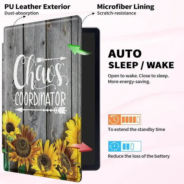 Alt view image 4 of 5 - Case for All-New  Kindle Fire 7 Tablet (12th Generation 2022 Release), 360 Degree Multi-Viewing Angles Adjustable Stand PU Leather Cover, Chaos Coordinator