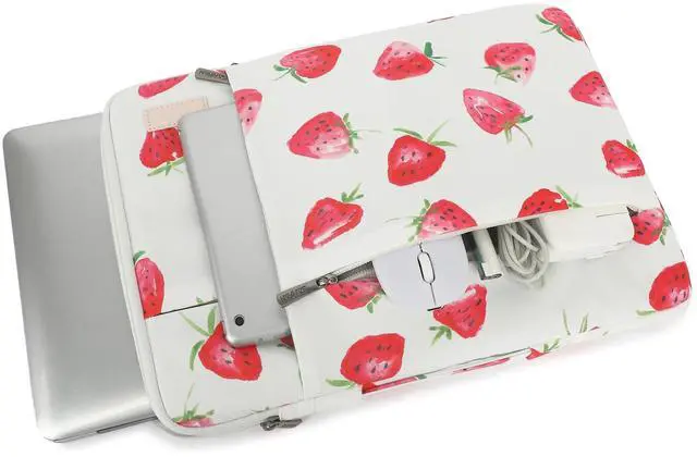 Alt view image 3 of 5 - SANFAN 360deg Protective Laptop Sleeve Case Bag with 3 Pockets,Handle,Luggage Strap for MacBook Pro 14 inch and 14 inch-14.4 inch Screen Laptop (Strawberry)