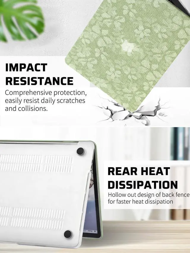 Alt view image 5 of 5 - Seorsok Compatible for MacBook Pro 14 inch Case 2024-2021 M4 M3 Pro/Max A3112 A3185 A3401 A2918 A2992 M2 A2779 M1 A2442,Leaves Printed Leather Plastic Hard Shell Case with Keyboard Cover,Green