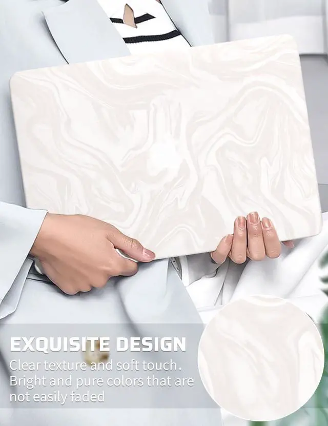 Alt view image 2 of 5 - Seorsok Compatible with MacBook Air 15 inch Case 2023 2024 2025 Release A2941 M2 M3 A3114 M4 A3241 Touch ID,Luxurious and Skin-Friendly Leather Plastic Hard Shell&Keyboard Cover,Beige Wave
