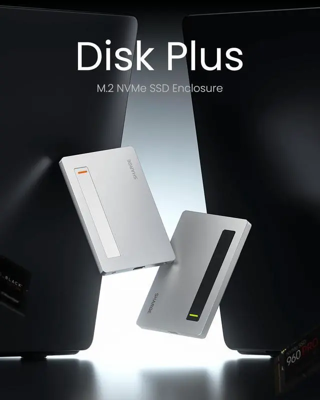 Alt view image 2 of 5 - sharge Disk Plus SSD Enclosure 10Gbps M.2 NVMe USB C 3.2 Gen2, 0.24" Ultra Slim Aluminum Enclosure with Built-in Cable Support 2230/2242/2280 M Key SSDs for MacBook Pro, Steam Deck (SSD not Included)