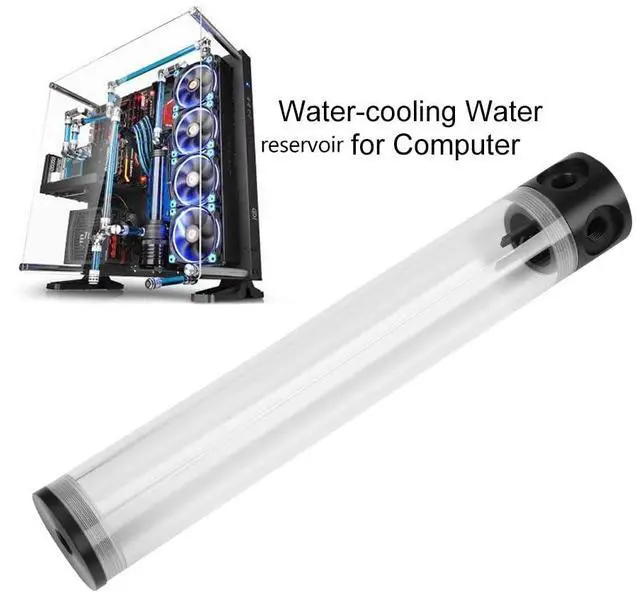 Alt view image 3 of 5 - Water Cooling Reservoir, PC Water Reservoir 190mm*50mm Diameter G1/4'' POM Cylindrical CPU Water Cooler Reservoir System Heat Sink Kit Cooling Acrylic Water Reservoir for PC